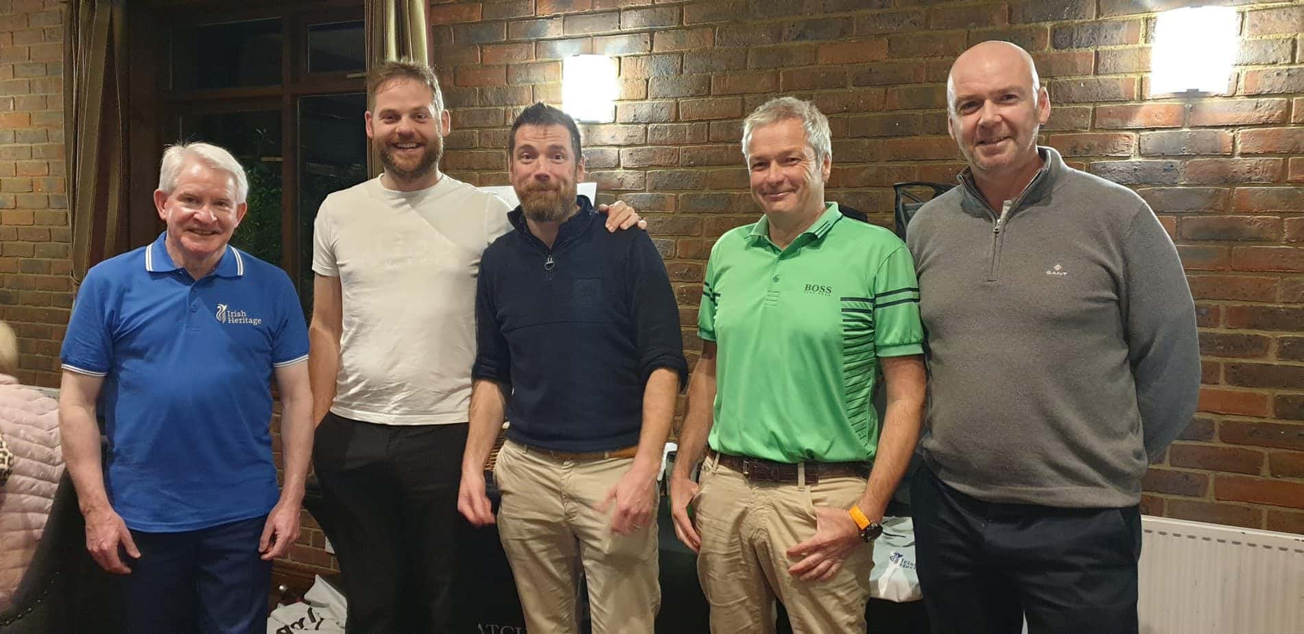 Irish Heritage’s Trustee and golf day organiser Tom Scanlon (on left) is pictured with the members of the winning team at the 2020 Golf Day at Batchworth Park, representing Elite Metalcraft are (left to right): David O’Sullivan, Cathal Vaughan, Padraig Collins and Gearoid O’Sullivan.
